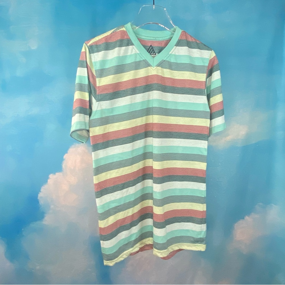 ROADBLOCK STRIPED V NECK SHORT SLEEVE T SHIRT - SZ S